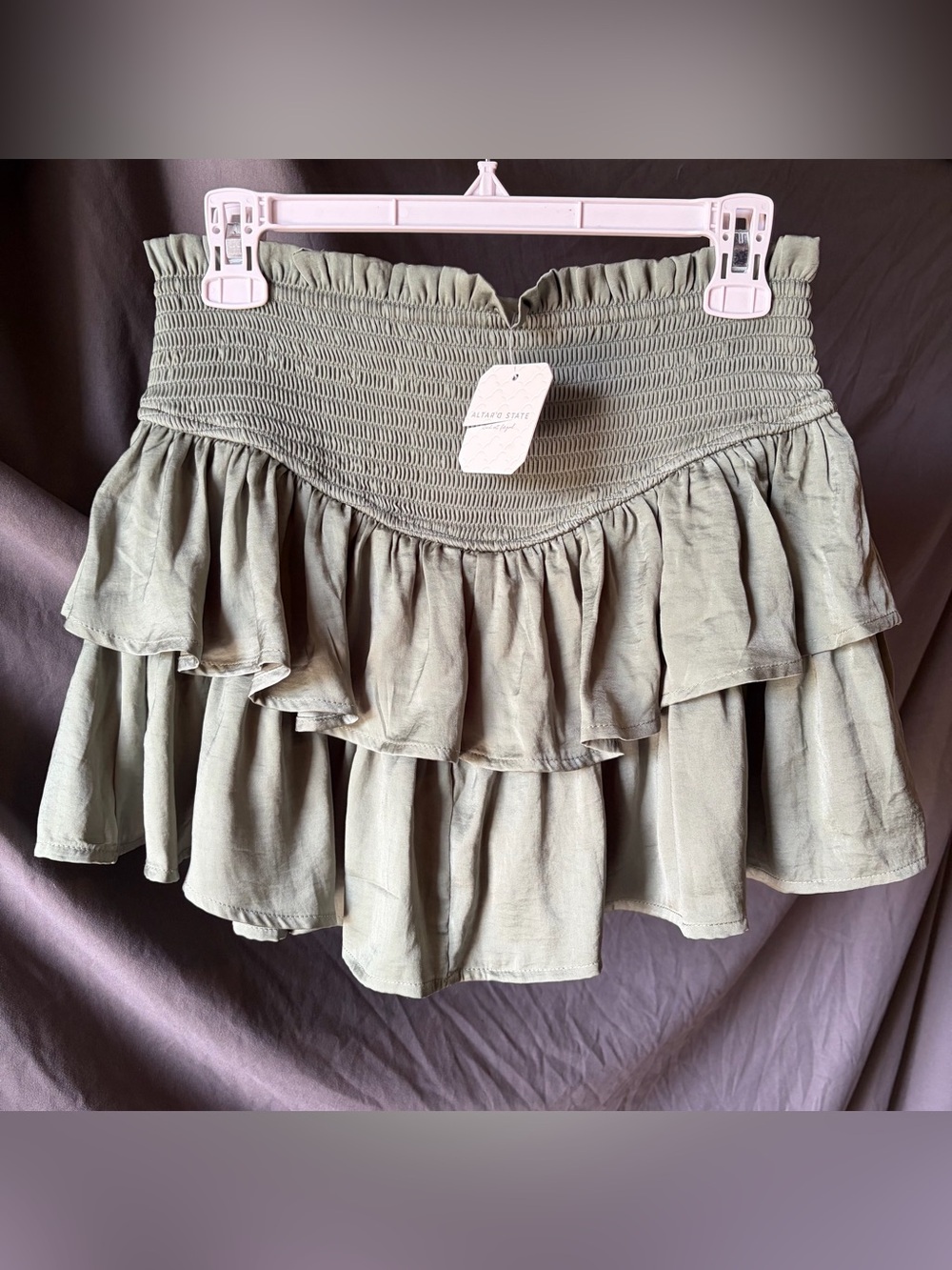 ALTAR’D STATE NWT Sea Grass Green Mini Skirt Built In Shorts Smocked Waist SMALL